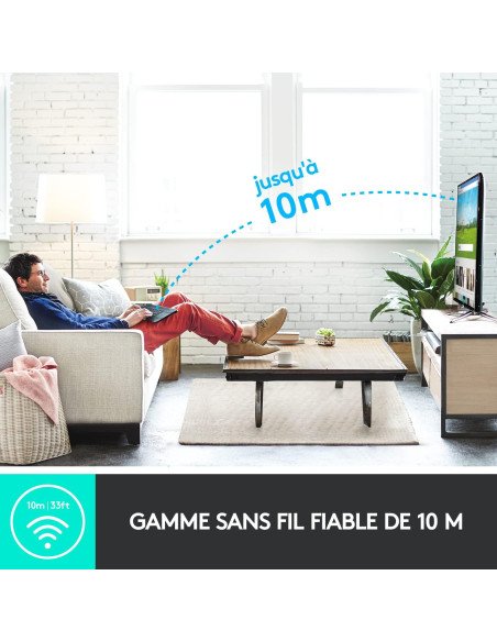 Logitech K400 Plus Clavier Sans Fil Touch TV Avec Contrôle Média et Pavé Tactile, Clavier Francais AZERTY - Noir