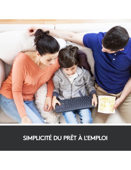 Logitech K400 Plus Clavier Sans Fil Touch TV Avec Contrôle Média et Pavé Tactile, Clavier Francais AZERTY - Noir