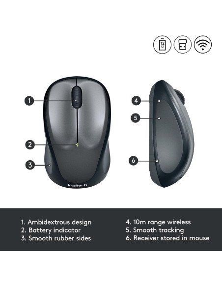 Logitech M235 Souris Sans Fil, 2.4GHz avec Récepteur USB Unifying, Suivi Optique 1000 PPP, Pile 12 Mois, Compatible avec PC,