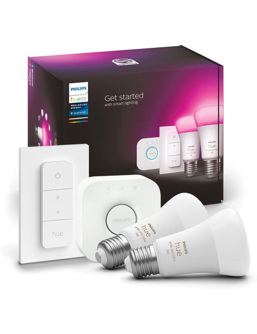 Philips Hue Starter Kit : 2xE27, Bridge et Dimmer - Ambiance