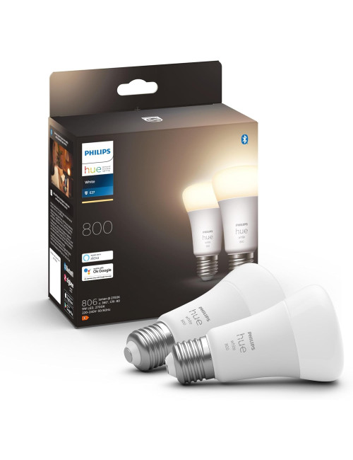 Ampoules LED Philips Hue E27 blanches - Équivalent 60W, 800 lumens